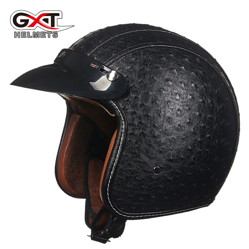 GXT из искусственной кожи шлемы 3/4 мотоциклетный Чоппер велосипедный шлем с открытым лицом винтажный мотоциклетный шлем - Цвет: 1