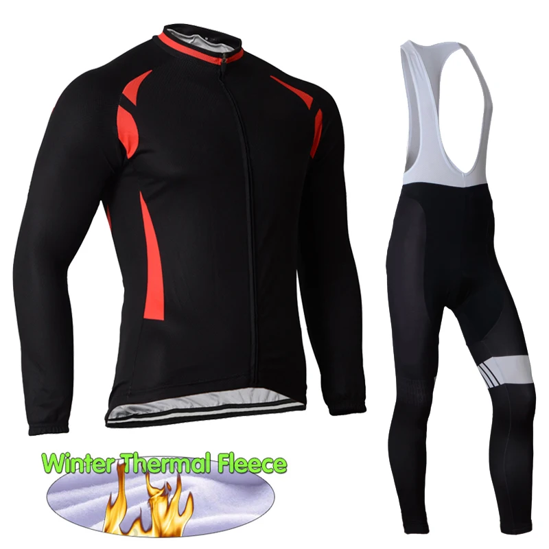 

Winter Men's Cycling Clothing with Thermal Fleece Road Long Sleeve Bike Jersey Set Rear Pocket Bicycle Jersey with 9D Gel Pad