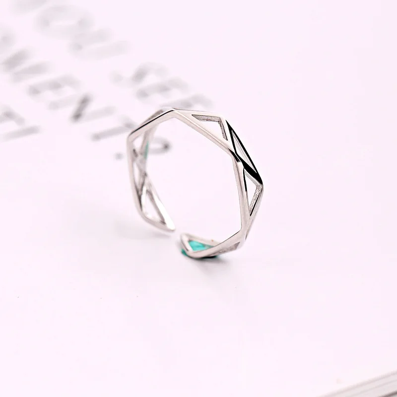 simple geometric open ring 100% Sterling 925 silver Jewelry Vintage Adjustable rings for women girl gift free size