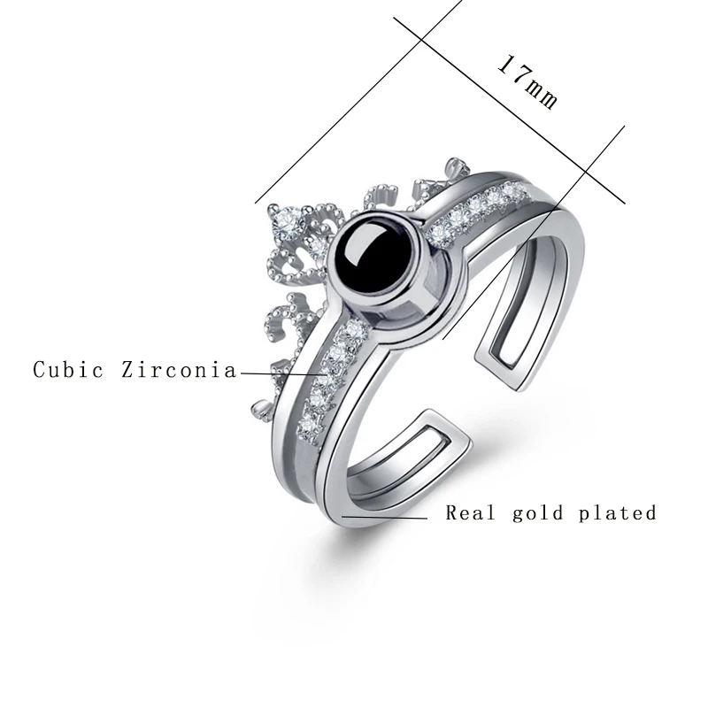 Женское кольцо с короной I Love You обручальное 100 языками модный набор обручальных