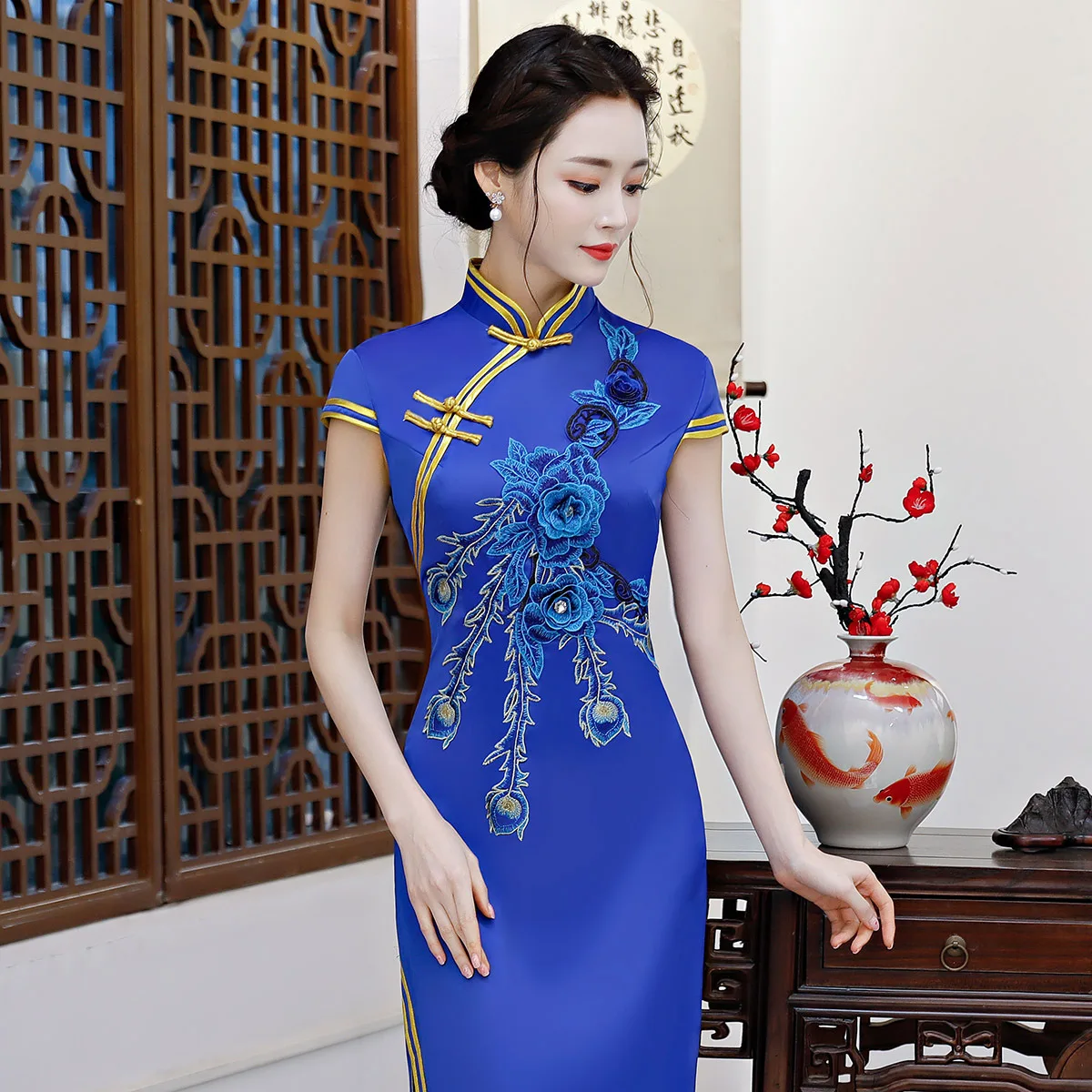 Пикантные тонкие длинные вечерние ongsam платье китайский стиль Свадебные Ретро Женские брак Qipao модная женская одежда Vestidos S-XXL