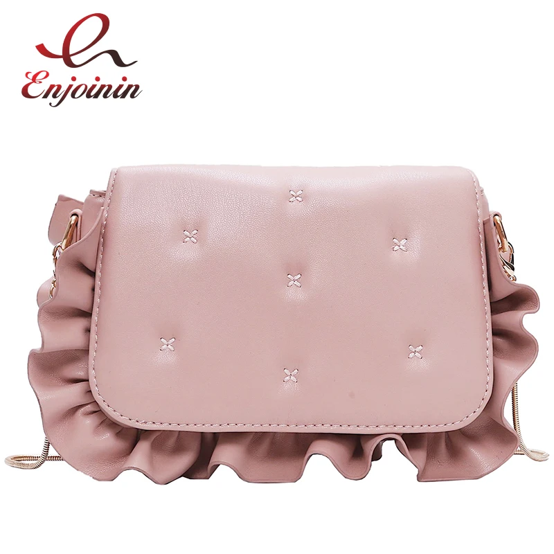 

New Arrival Wave Ruffles Pu Leather Female Chain Purse Shoulder Bag Tote Crossbody Mini Messenger Bag Flap Handbag For Women
