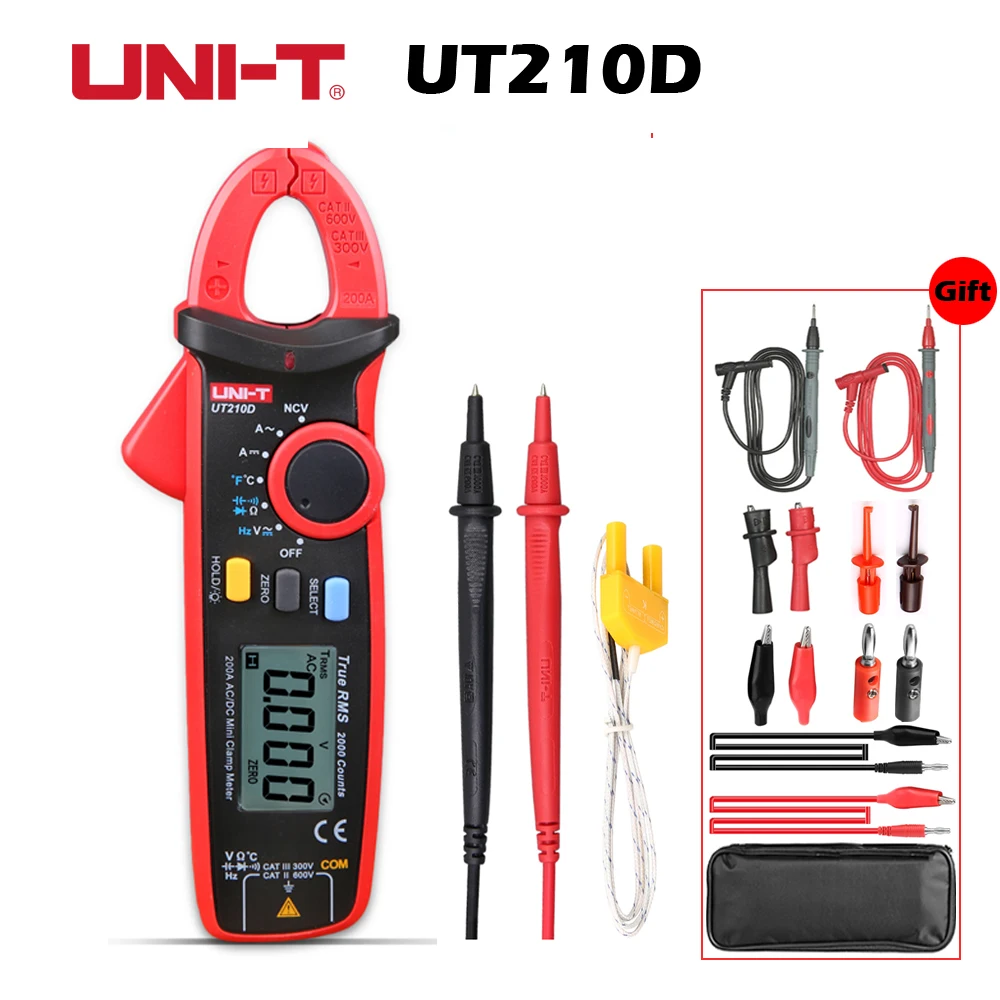 

UNI T UT210D Clamp Meter Multimeter True RMS Auto Range 200A digital data show capacitance meter multimetro current clamp 1 GIFT