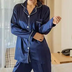 Мягкий искусственный шелк атлас высококлассные пары пижамы наборы для ухода за кожей для мужчин женщин Пижама с длинными рукавам