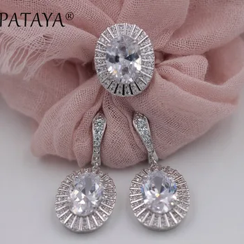 

PATAYA Bridal Jewelry Sets True White Gold White Natural Zircon Wedding Jewelry Accessories Women Rose Red Big Earrings Ring Set