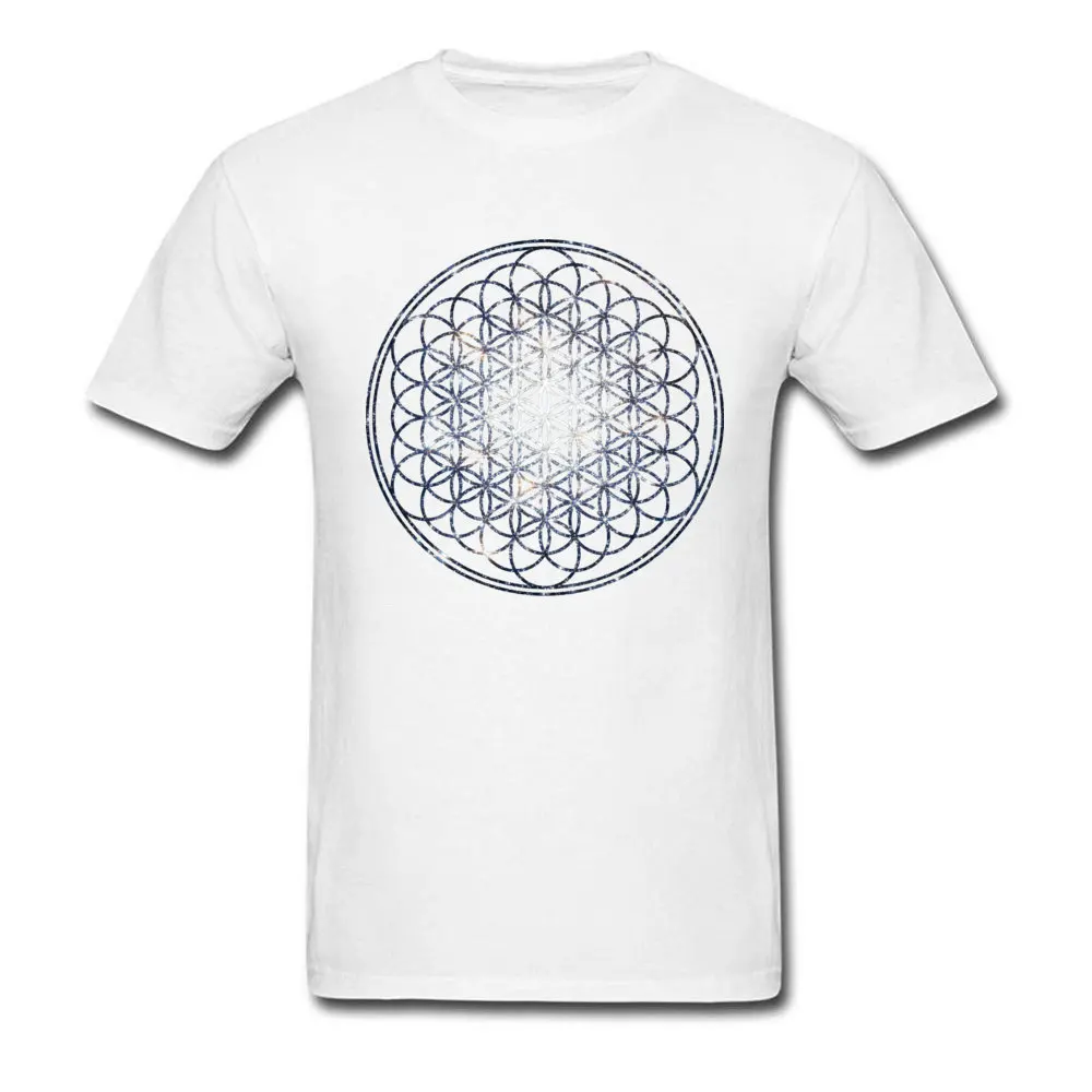 Cute Casual Cool Tshirts Round Neck 100% Cotton Men's Tops & Tees Short Sleeve Autumn Cool Clothing Shirt Top Quality Flower Of Life Sacred Geometry Star Cluster 4346 white