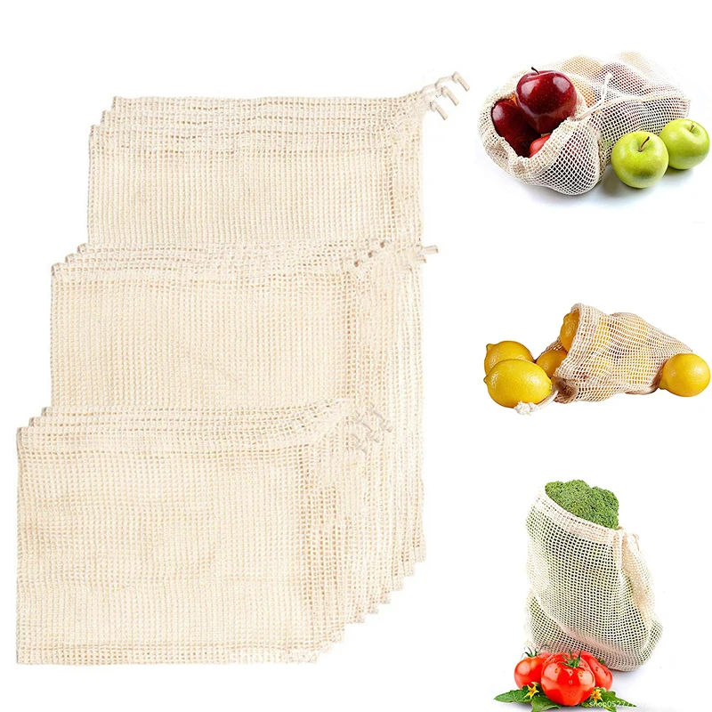 Reusable Cotton Vegetable Bags Home Kitchen Fruit And Vegetable Storage