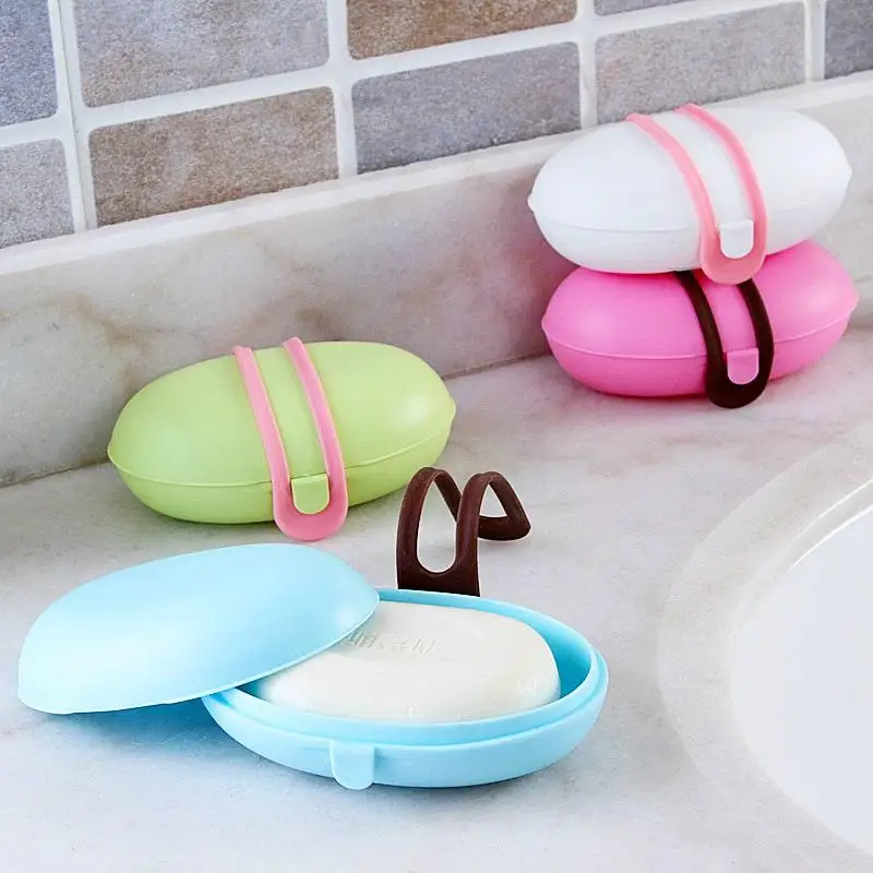 1pc Portable Silicone Soap Dishes Holder With Buckle Seal Case Cover