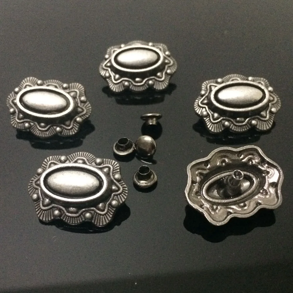 

DIY 30PCS 23X17MM Antique Silver Oval Flower StudS Rivet Punk Spike Shoes Belt Bag Accessories Leather Craft Shipping Free