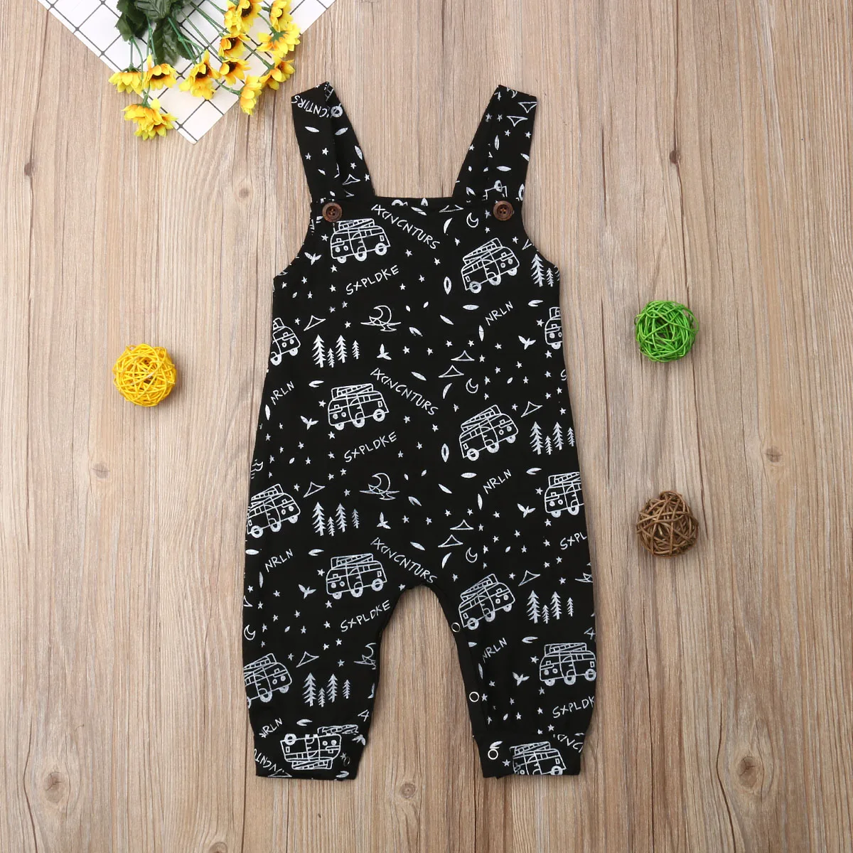 Черный Toddler Infant Baby Kids Boy Girl Black Printing Romper Fashionable Suspender Long Pants Casual Clothes Outfits - Цвет: Черный