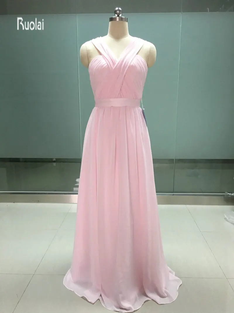 2019 Hot Sale  Cheap Light Blush  Pink Chiffon Long 