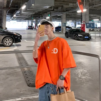 

2019 Spring And Summer New Loose Version Of Men's Fun Print Korean Short-sleeved Cotton Casual T-shirt Harajuku