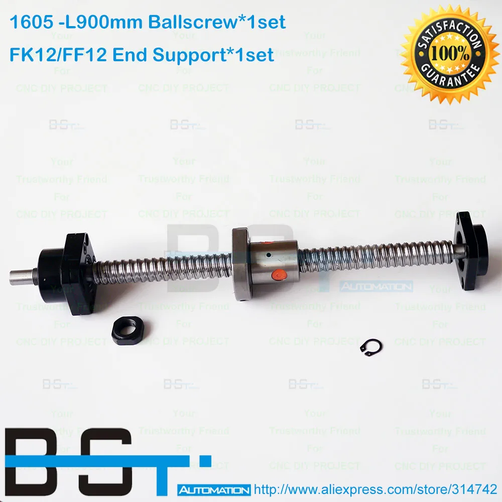 

BallScrew 1605 SFU1605 L= 900mm Rolled Ball screw with single Ballnut with FK12 FF12 End Support Block CNC Project parts