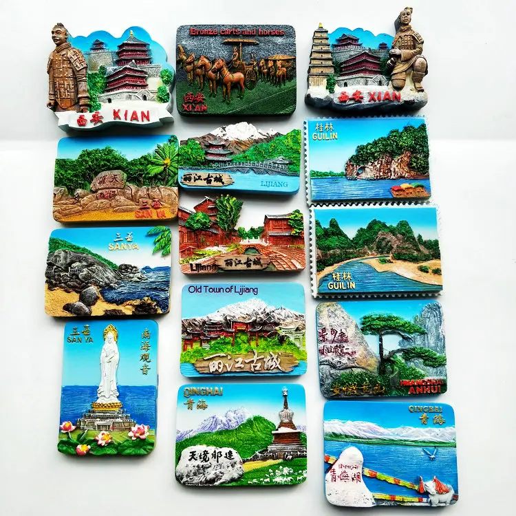 

Sanya Yunnan Old Town of Lijiang Xian Terracotta Warriors Scenery Tourist Spot Souvenir Resin Magnet Fridge Sticker
