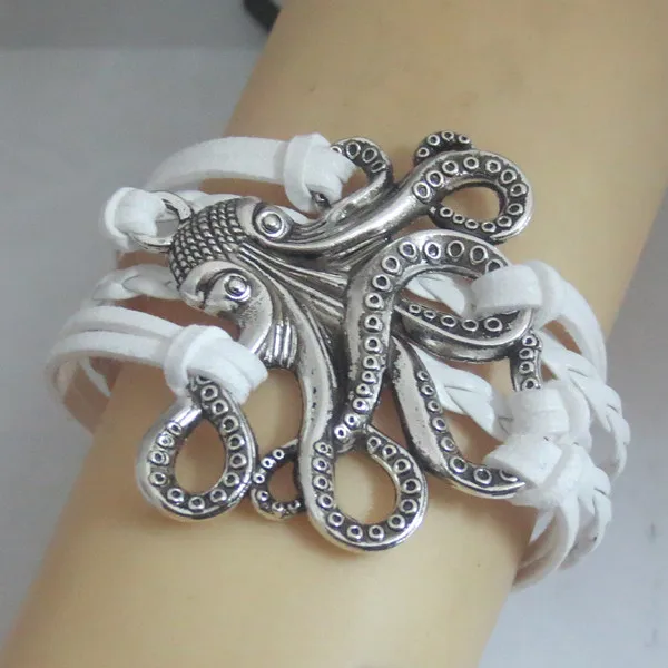 

fashion infinity squid white leather bracelet octopus bracelets fashion jewelry for boys and girls bangle