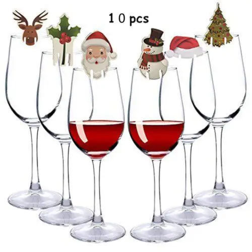 

10PCS 3 Types Christmas Glass Sign Flag Christmas Toothpick Flag Food Sign Decoration Champagne Glass Decor Paperboard