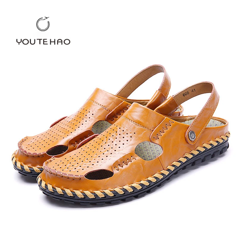 

2019 summer Cowhide vintage men's sandals large size handmade Korean sandals 38-46