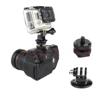 

2 in 1 Flash Hot Shoe Adapter 1/4 Double Lock up down Screw Tripod Screw Photo Studio Flash Light Stand + tripod mount adapter