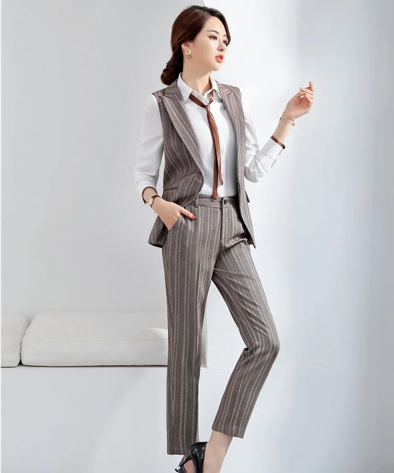 

2019 New Fashion Vest & Waistcoat Sets Formal Uniform Designs Pantsuits Tops and Pants For Women Business Work Wear Pants Suits