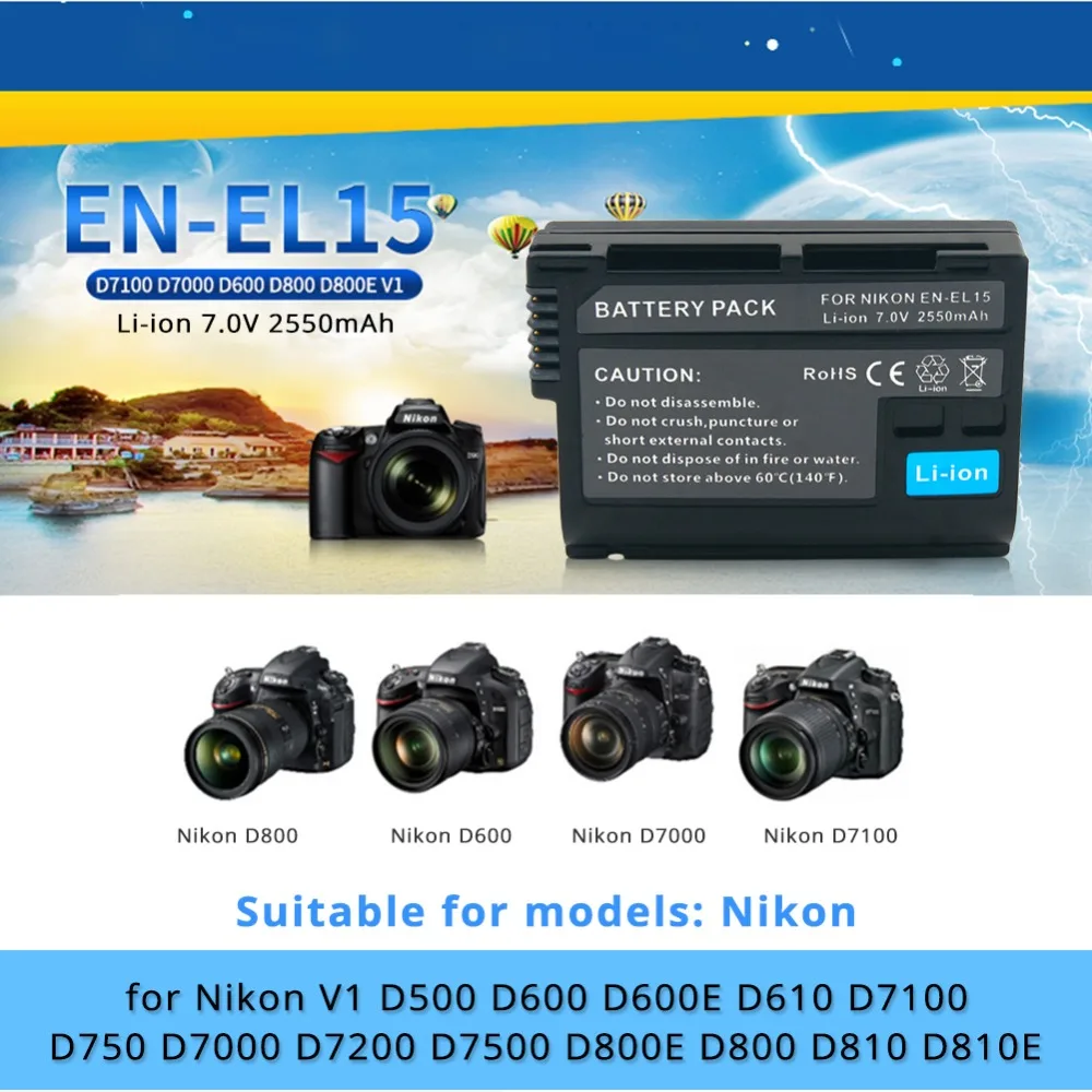Аккумулятор для цифровой камеры ENEL15 EN EL15 2550 мАч Nikon DSLR D600 D610 D800 D800E D810 D7000 D7100 D7200