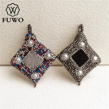 

FUWO Multicolor Rhinestone Crystal Pave Square Druzy Charm Connector High Quality Raw Drusy Boho Jewelry Wholesale PD1508