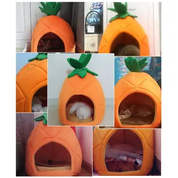 

Cute Pineapple Fruit Design Pets Bed Cat Adorable Kennel Little Pet Nest Pet Room Four Seasons Universal Pets Bed New 2019