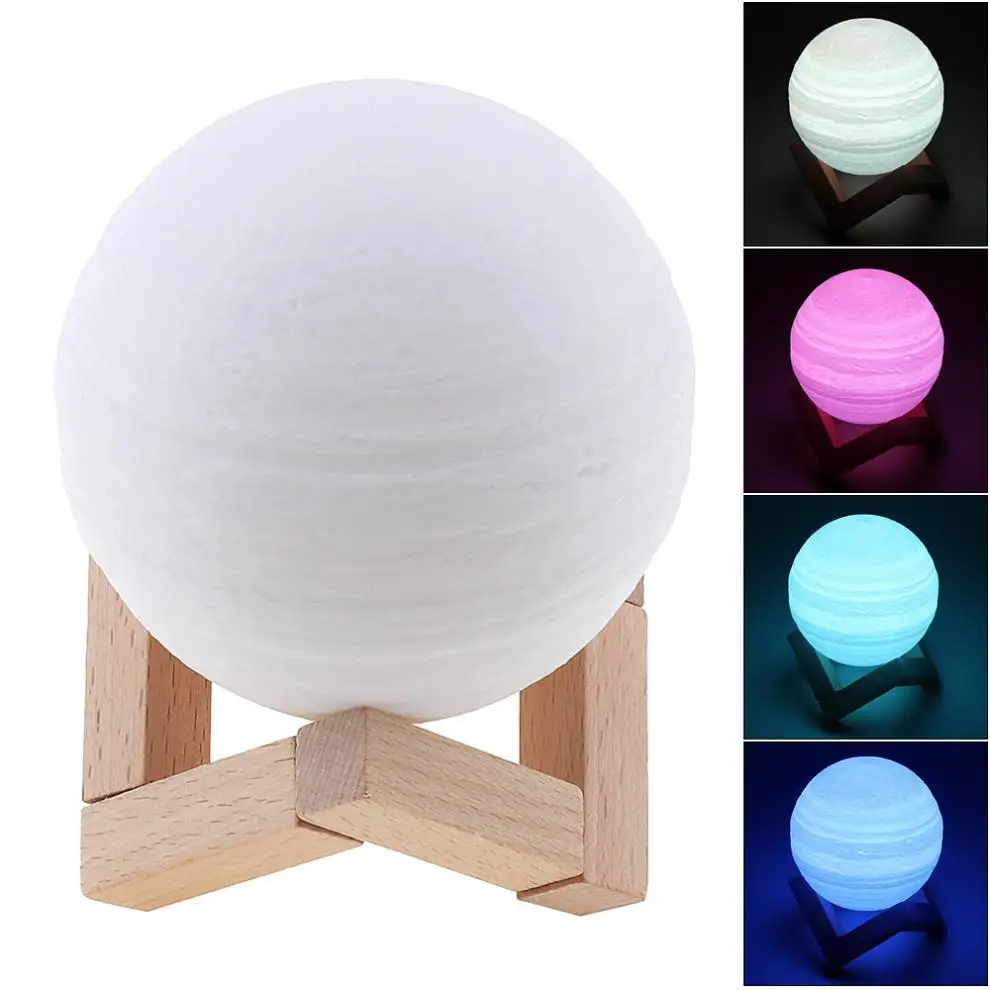 cheap 3D Print Jupiter Rechargeable Lamp with 7 Colors Change Pat Switch for Bedroom Bookcase Night Light Home Decor Creative Gift