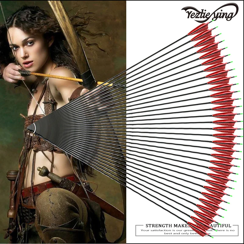 

12PCS 30inch Spine 500 Carbon Arrow Replaceable Arrows Head Red Turkish true Feathers Used for Recurve Bow Hunting Archery