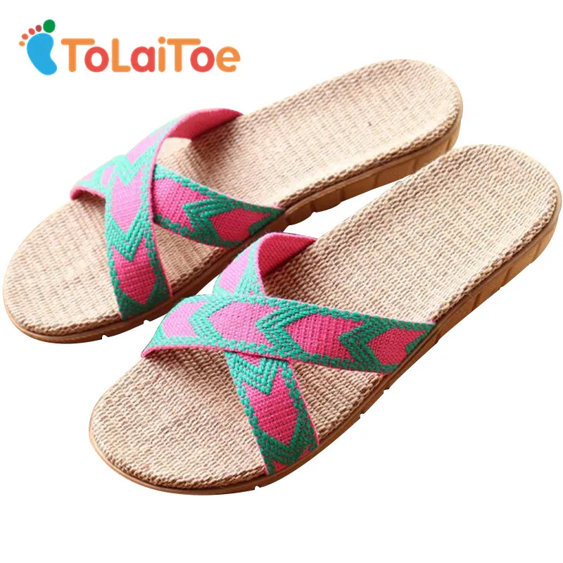 

ToLaiToe National Cool Linen Home Indoor Slipper Female Summer Cool Non-slip Floor Slippers Men's Silent Sweat Breathable Shoes