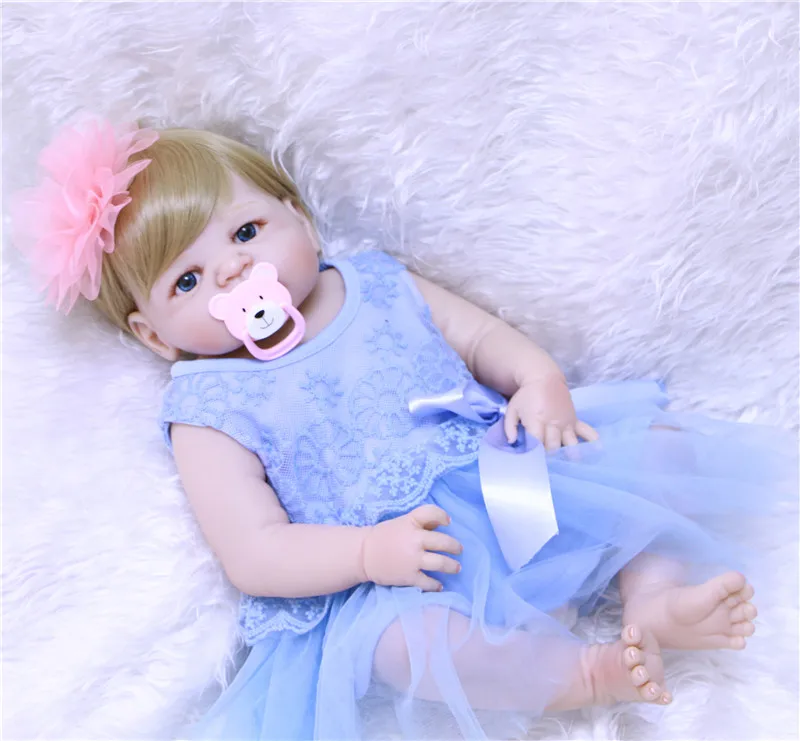 

DollMai bebe dolls full silicone vinyl reborn baby dolls 22" girl body blonde hair wig can enter water toy dolls reborn bonecas