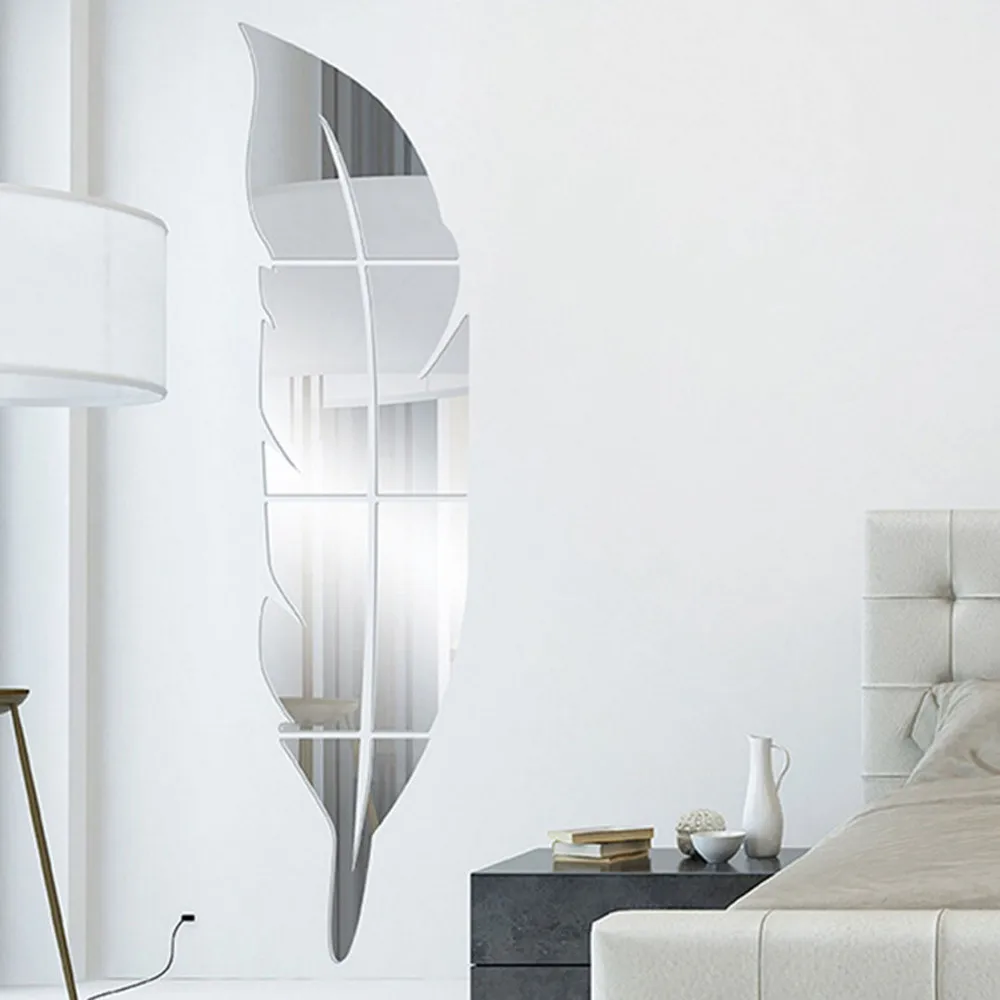 

Wall Stickers Decorations Living Room Removable Feather Mirror Wall Stickers Decal Art Vinyl Home Room Decoration DIY