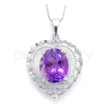 Ожерелье из натурального аметиста кулон происхождения реального Аметист Любовник Сердце стиль 925 серебро 3.2ct драгоценный камень# CY18111500