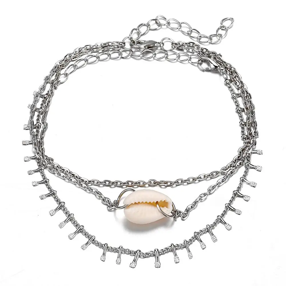 

Fashion Vintage Multilayer Seashell Shape Geometric Anklet For Women Bohemian Punk Silver Barefoot Leg Chain Link Beach Jewelery