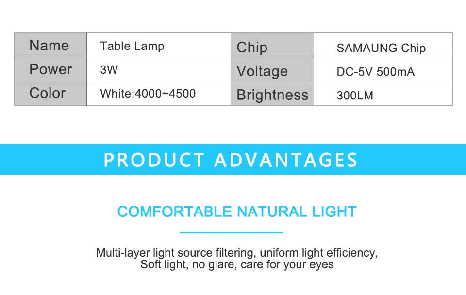 5V USB LED Table Lamp Children Eye Protection Study Reading Night Light With Clip (4)