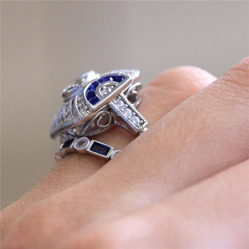 choucong Vintage Promise ring set Blue AAAAA Zircon Cz 925 sterling silver Anniversary Wedding Band Rings for women men Jewelry