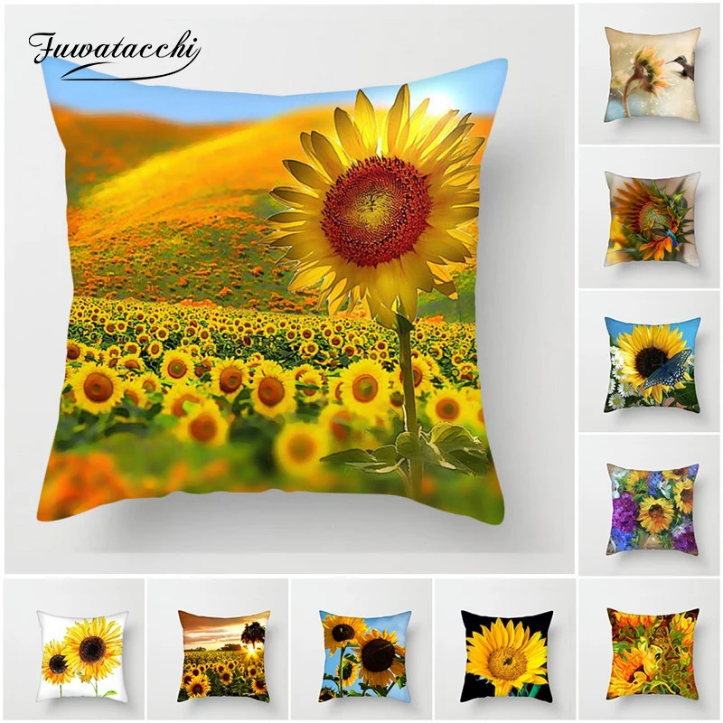 

Fuwatacchi Floral Painted Cushion Covers Sunflower Sun Pillow Cover for Home Sofa Chair Decoration Yellow Floral Pillowcases