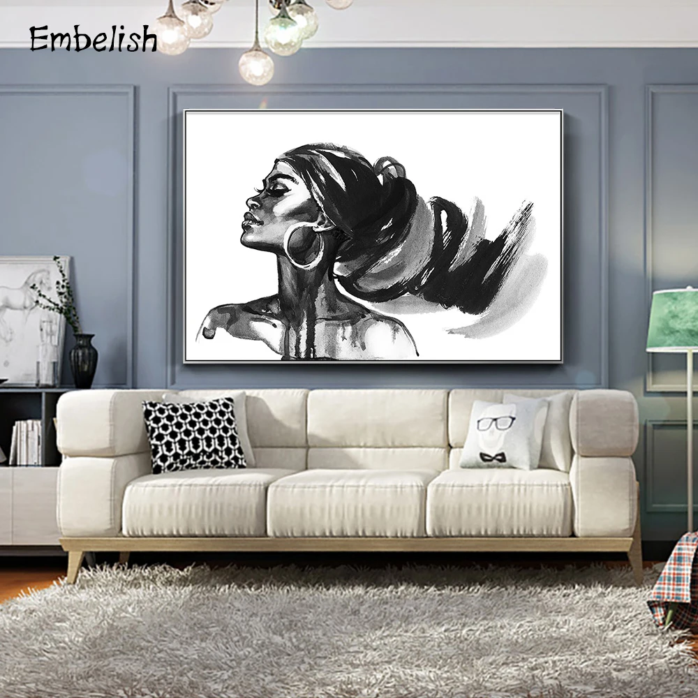 Embeish beauty Африканская женщина Мода Портрет картины для гостиной домашний декор акварельные девушки настенные плакаты холст живопись