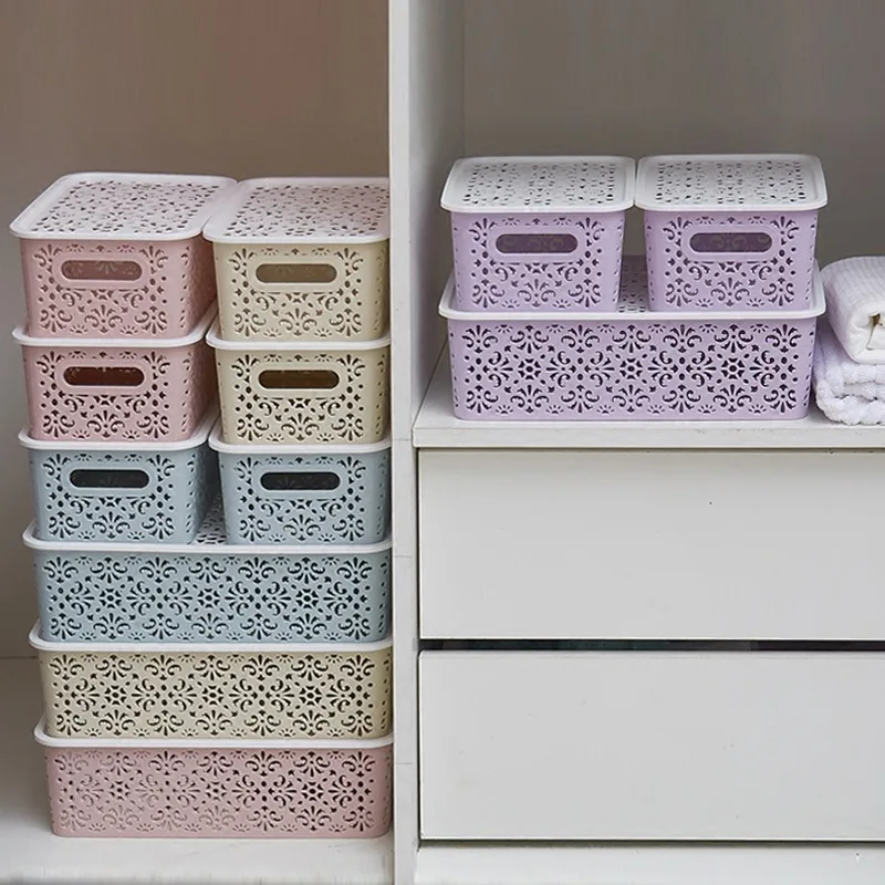 

Creative Plastic Desktop Hollow Storage Basket Underwear Storage Box Kitchen Organizer Clothes Toys Storage Container