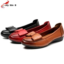 Soft Bottom Leather Shoes Middle Aged font b Women s b font Butterfly Shallow Mouth Flat
