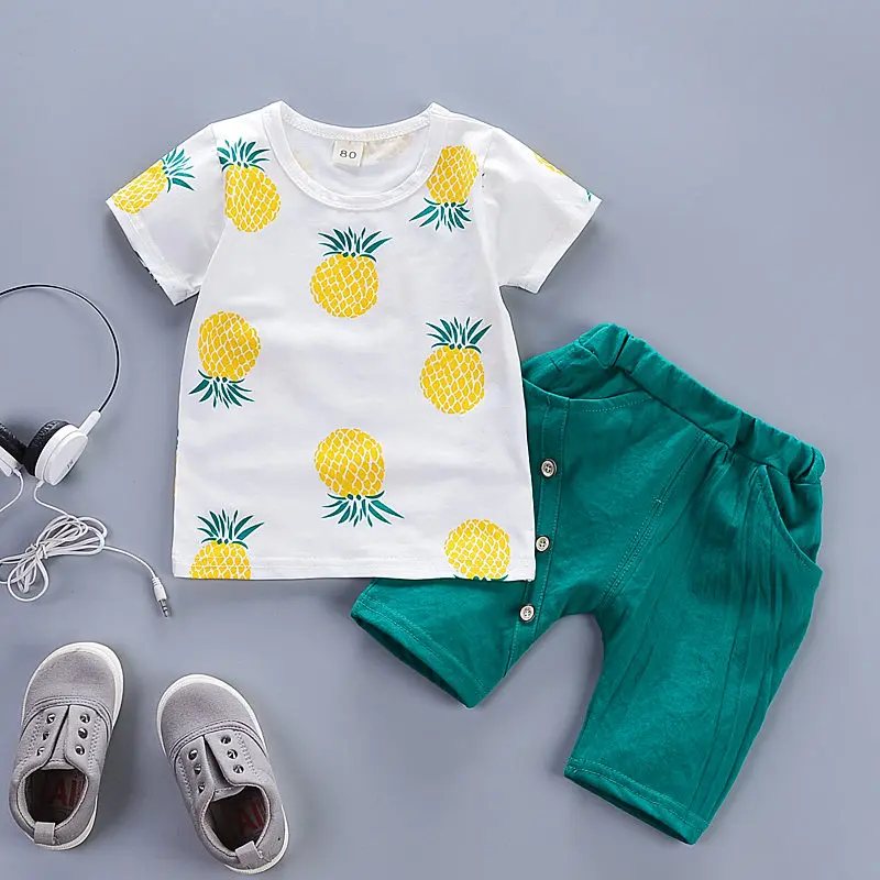 Bibicola new summer baby boy clothing set toddler casual outfits suit newborn short sleeve tops+shorts 2pcs suit - Цвет: Зеленый