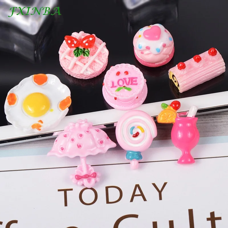 

FXINBA 1/3/5/10pcs Pink Cake Charms For Slime Filler DIY Ornament Phone Decoration Resin Charms Lizun Clay Slime Supplies Toys