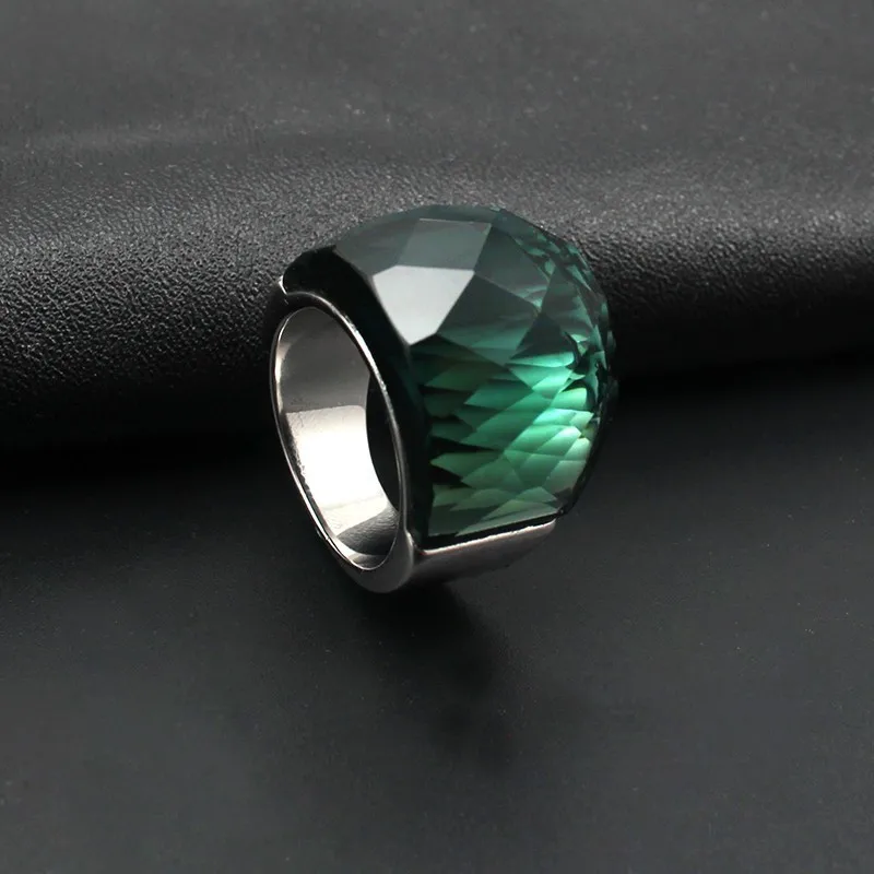 Кольцо с цветным камнем, Женское кольцо, мужское ювелирное изделие, 5 цветов на выбор, черная, красная звезда, нейтральный цвет, популярное простое кольцо из нержавеющей стали - Цвет основного камня: green
