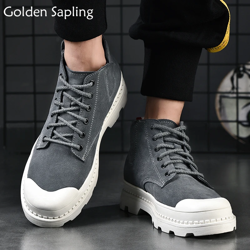 

Golden Sapling Mens Skateboarding Shoes Warm Fur Winter Sneakers Men High Top Rubber Leather Basket Shoes Skateboard Man Sneaker