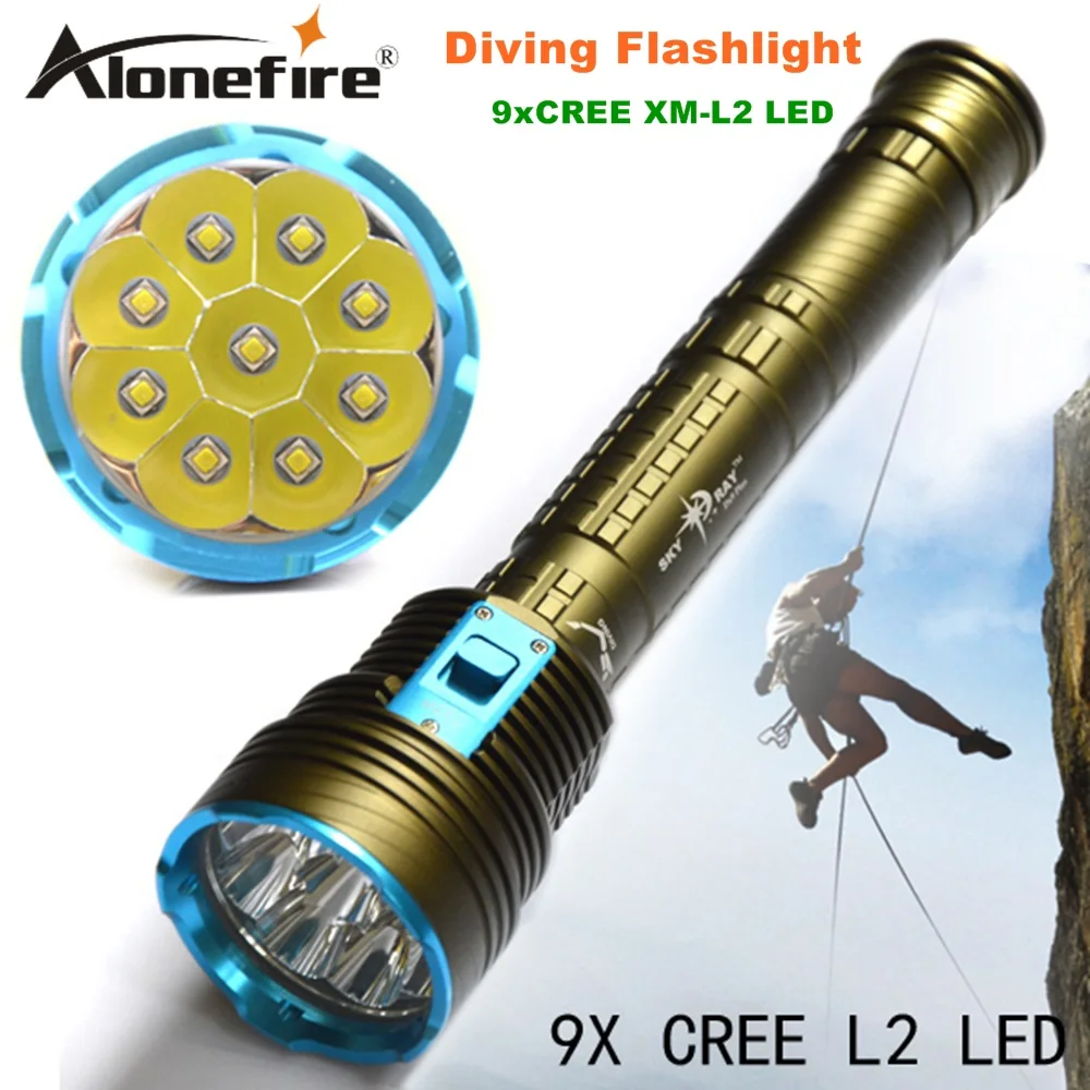 

DX9S LED Diving flashlight 9 x CREE XM-L2 21000LM LED Flashlight linternas Underwater 100M Waterproof Lamp Torch