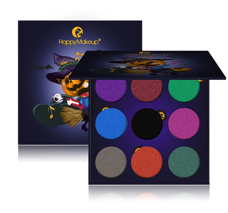 

HappyMakeup 9-color eyeshadow, high-gloss pearlescent diamond pumpkin head eyeshadow powder with mirror points