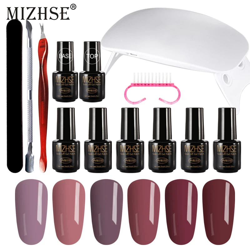 

MIZHSE Nail Set UV LED Lamp Dryer With Nail Gel Polish Kit Soak Off Manicure Tools 7ml Varnish Primer Top Coat Nail Art Kits