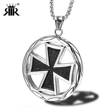 RIR, мужское ожерелье из нержавеющей стали, свастика, Ретро стиль, рыцари, Тамплиер, кулон, Круглый Тамплиер, черный Мальтийский крест, символ, подвески