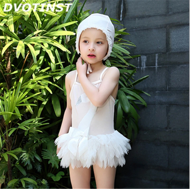 Baby Girls Clothes Pink Swan Tutu Swimwear+Hat 2pcs Set Kids Children