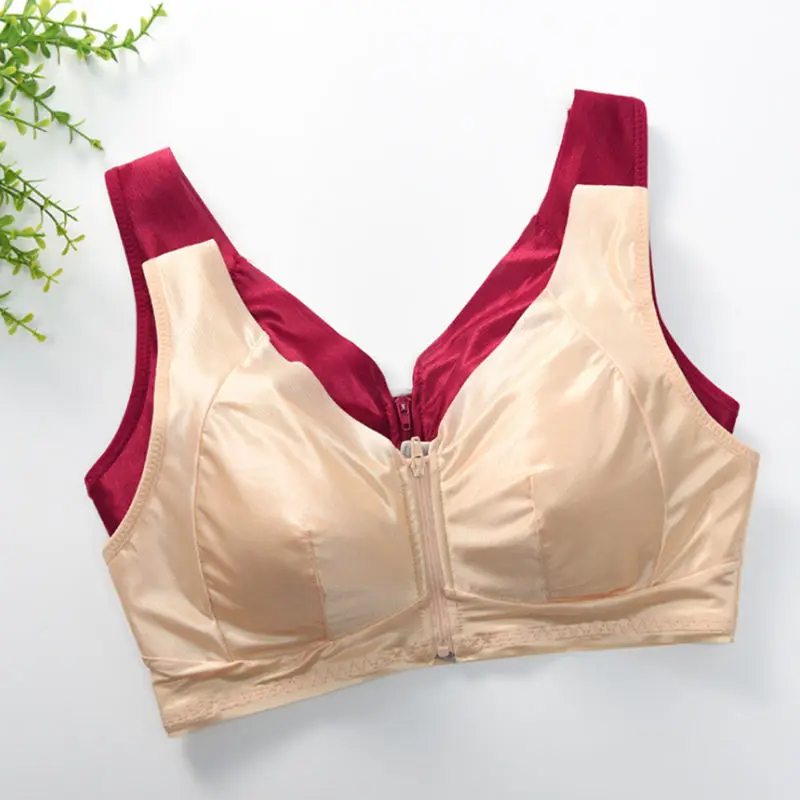 100% Silk Quality Womens Front Zipper Bras Massage Cup Cover Underwear Online Sale-2