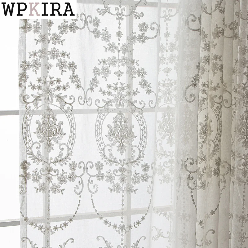 

Tulle curtains luxury embroidered white window sheer voile living room window treatment transparent door European curtain 014&25